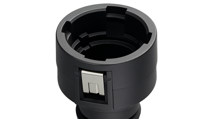 Black plastic adapter with side metal clip