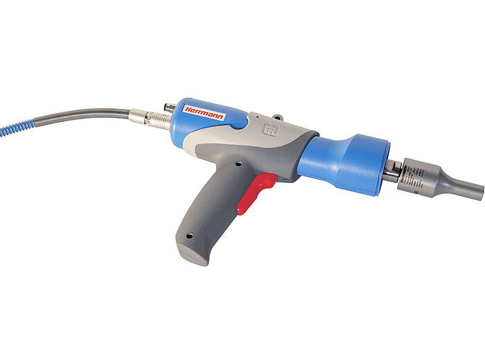 Handheld ultrasonic welder  with handle, sonotrode and hose connection