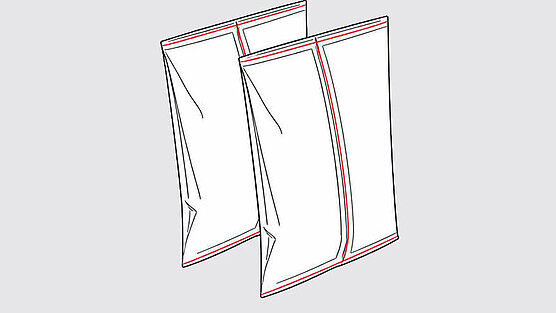 Pillow bag with red dashed ultrasonic longitudinal seal