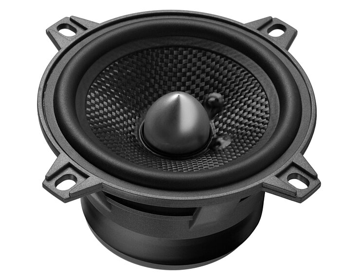 Round black speaker with visible diaphragm
